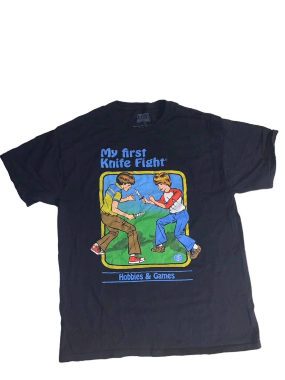 Men's Steven Rhodes Black My First Knife Fight Short Sleeve Tee L